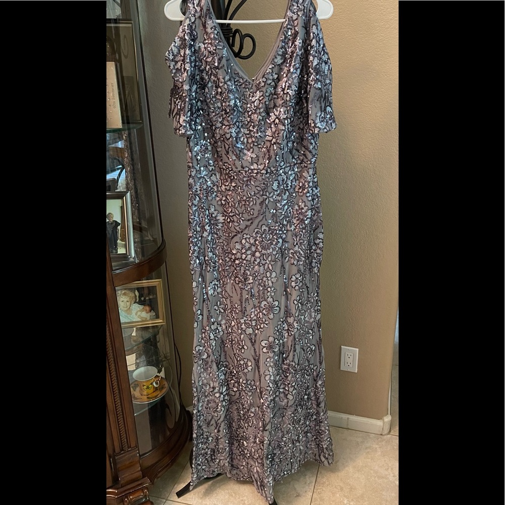 Mother of The Bride - Beautiful Alex Evenings Long Silver/Pewter Gown.  Size 12